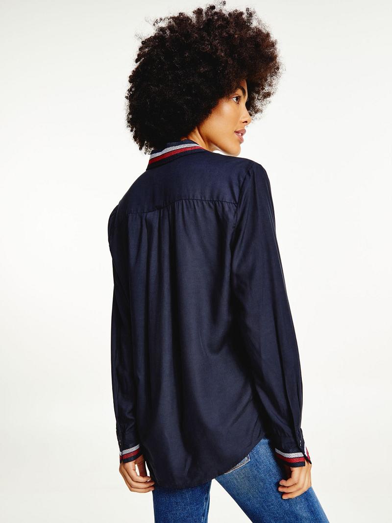 Női Tommy Hilfiger Relaxed Fit Viscose Blouses Sötétkék | HU 18XYU